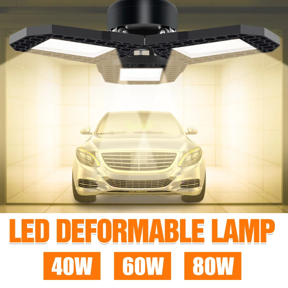 

LED Lamp E27 Garage Light 40W 60W 80W High Bay 220V Ceiling Bulb Foldable LED Ampoule For Workshop Warehouse Deformable Fan Lamp