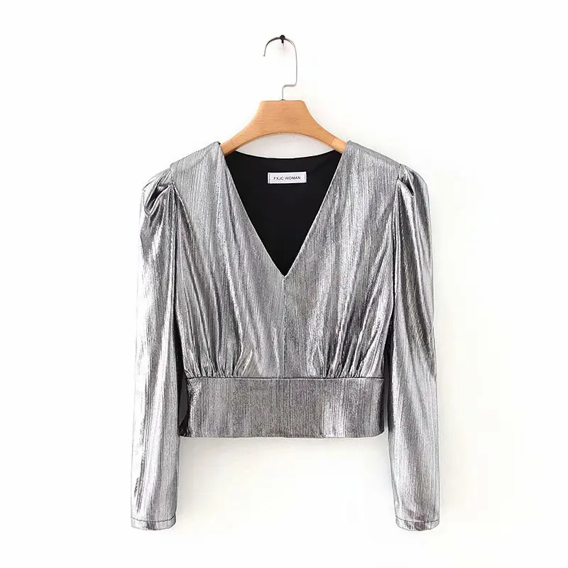 Женский топ с длинным рукавом и v-образным вырезом в новом стиле винтажные