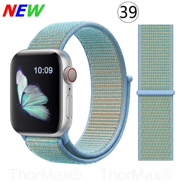 Ремешок для часов Apple Watch 4 серии 5 4 3 мягкий легкий дышащий нейлоновый спортивный ремешок 38 мм 42 мм 40 мм 44 мм Ремешки для наручных часов - Цвет ремешка: 39-Cornflower