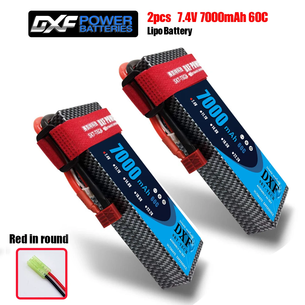 2 шт. DXF RC Lipo батарея 2s 7,4 V 2700mAh 20C 7000 60C 14,8 V 7000 60C для Wltoys 12428 feiyue 03 RC Q39 Запчасти для обновления - Цвет: 2S7000mah hardRED