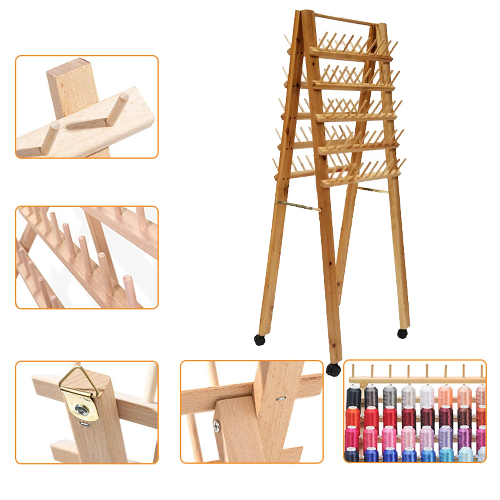

Movable Thread Rack Stand on Table, Thread Organizer and Bobbin Holder for Saving Space, 100 PCS Wooden Thread Spool Holder