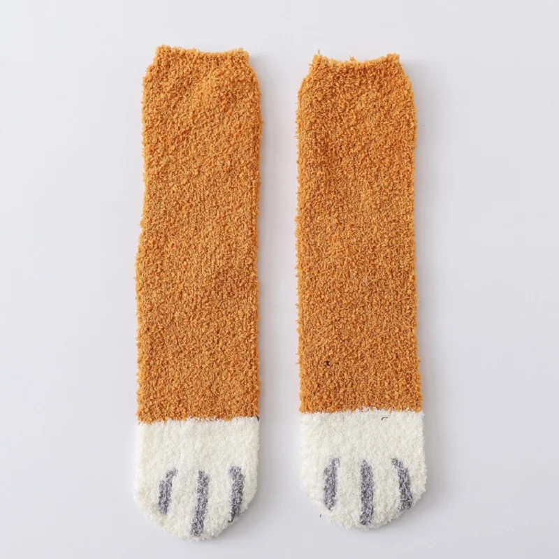 

1Pair Women Autumn Winter Cat Claws Coral Fleece Socks Cute Thick Warm Sleeping Floor Sleep Socks Female Tube Socks Stockings