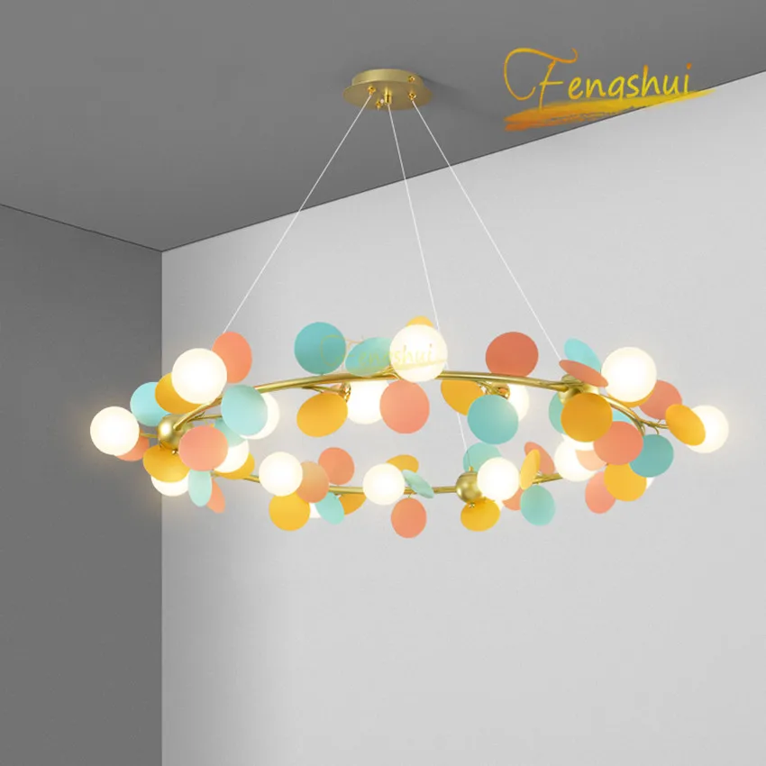 

Nordic LED Glass Pendant Lamp Lighting Creativity Colorful Flower Branch Ring Pendant Light Living Dining Hanging Lamp Fixtures