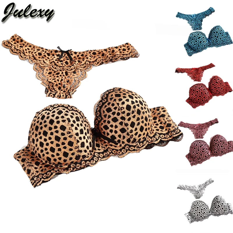 Комплект женского нижнего белья с леопардовым принтом и чашками пуш ап|Комплекты