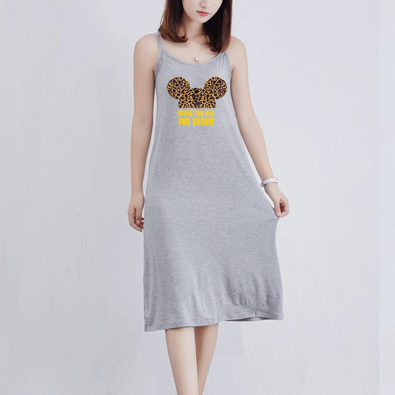 

Disney Dresses Sexy Casual Kpop Print Mickey Mouse Summer Sling Midi-Calf Dress Sleeveless Loose Clothing 2021 Fashion Style