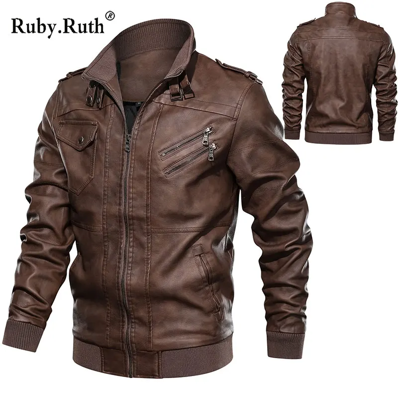 Мужские кожаные куртки классические мотоциклетные мужские Куртки из