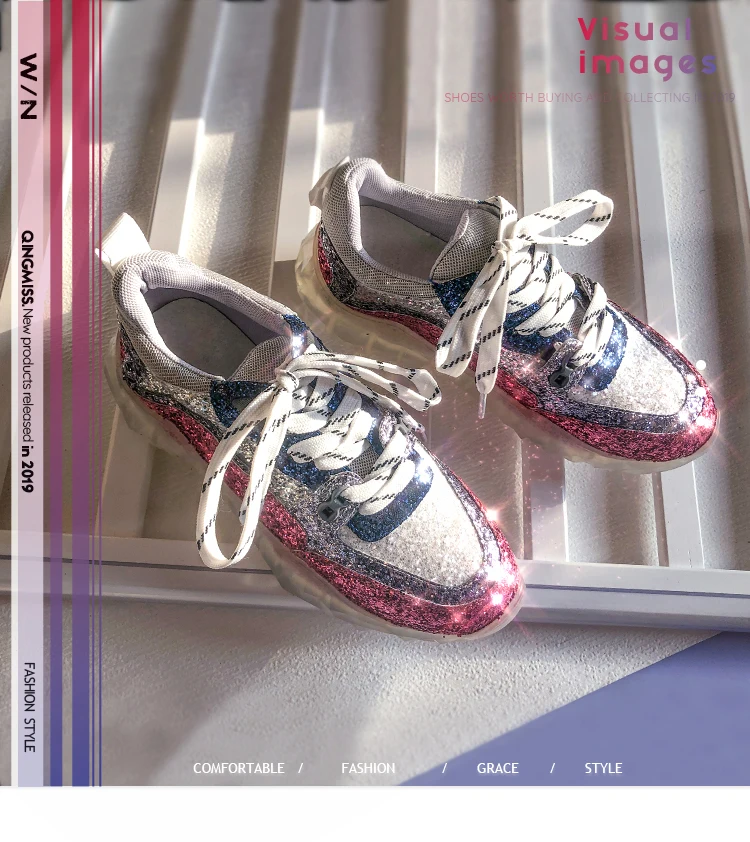 Сезон весна Новинка модный бренд Повседневное обувь Bling Для женщин с круглым