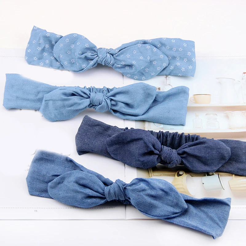 Knotted Hairband Headbands Rabbit Ears Denim Bow Headband Elastic Hair Bands Solid Accessories Women Headdress New |