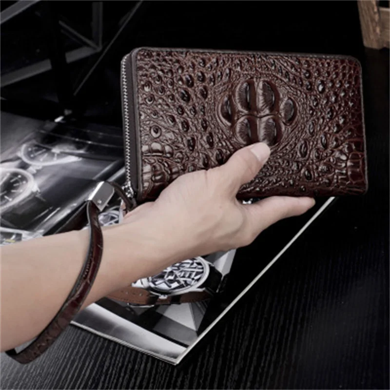 Мужской кошелек с крокодиловым узором клатч из натуральной кожи на двойной