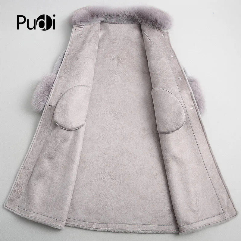 PUDI A18120 Женское зимнее шерстяное теплое пальто с капюшоном из натурального Лисьего меха, женское длинное пальто из натуральной шерсти, куртка, пальто