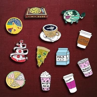 interesting cup pizza seriestrendy creative text oil drop brooch pin denim bag gift for friends men women fashion jewelry decora