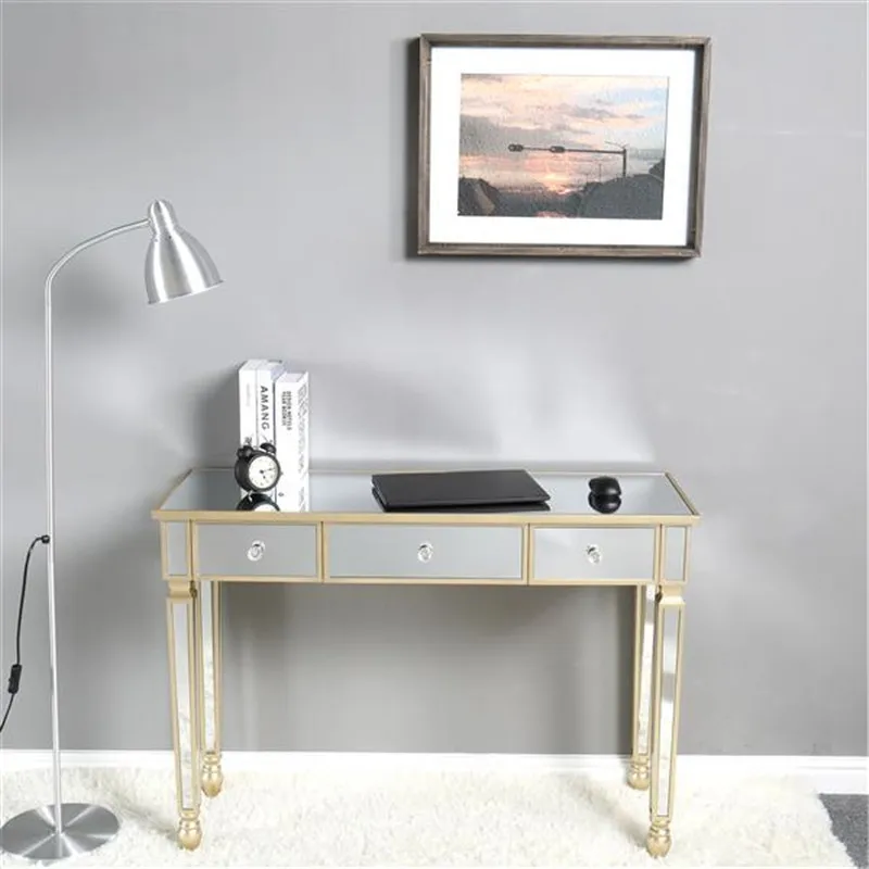 

Mirror Surface Dressing Table 3 Drawers Dresser Console Table Computer Desk Density Board 2-Color 106x38x76.5CM[US-Stock]