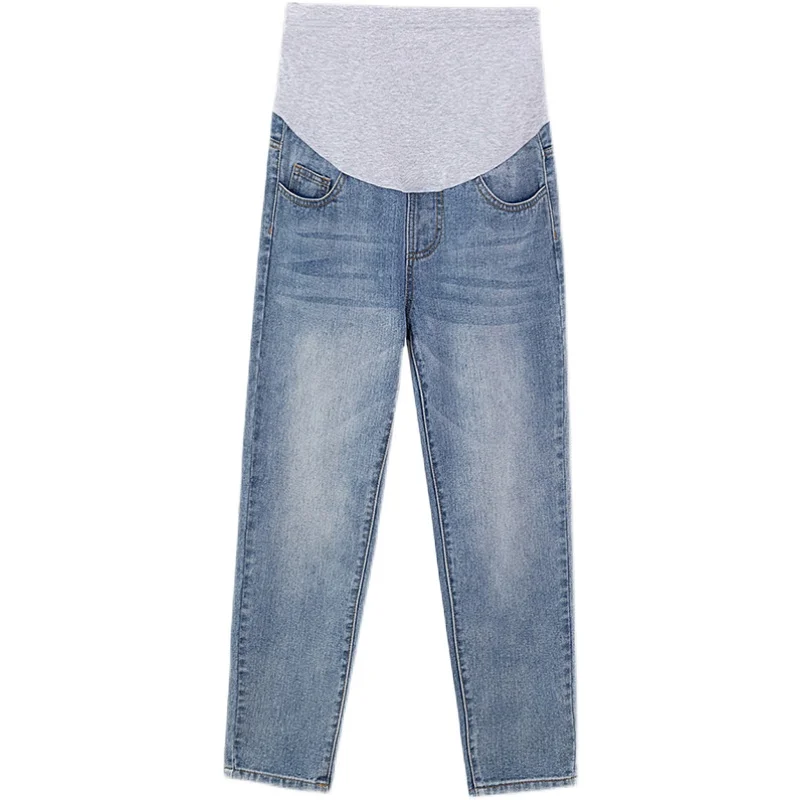 

8828# Spring Autumn Denim Maternity Straight Jeans Elastic Waist Belly Harem Pants for Pregnant Women Pregnancy Casual Trousers