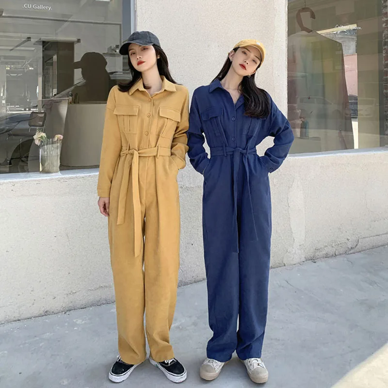 

Sister Fara 2021 New Spring Playsuit Women Autumn High Waist Wide Leg Ankle-Length Pants Female Cargo Jumpsuits Rompers
