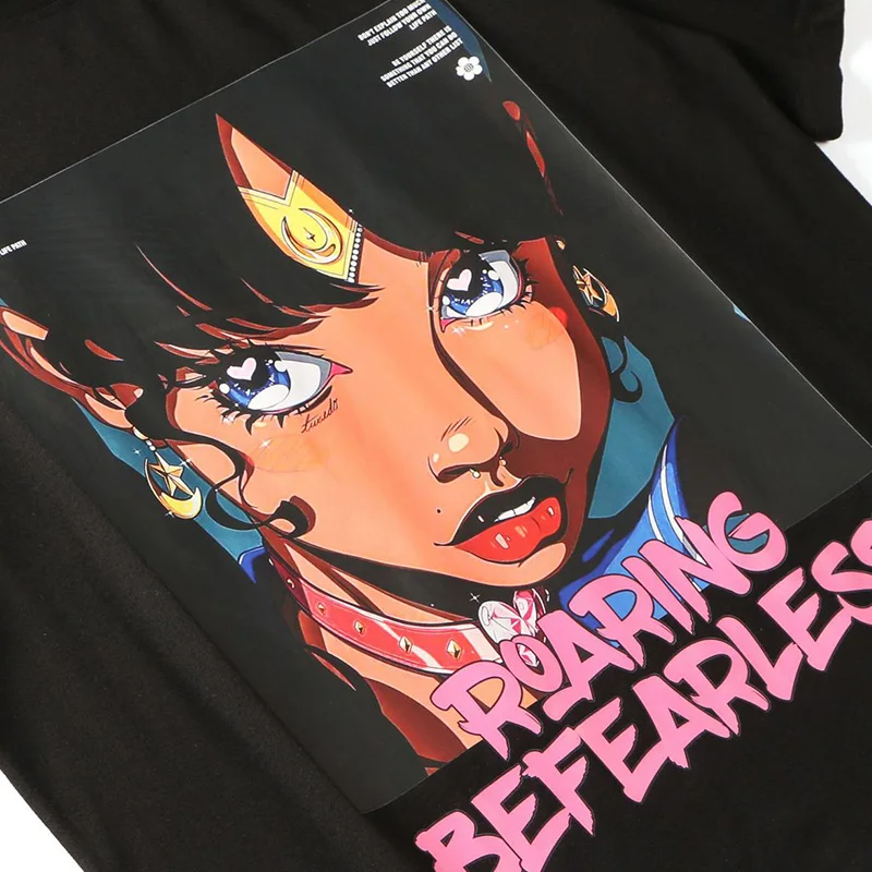 

JING ZHE T-shirt Men Cartoon Comics Girl Illustration Letter Print Hip Hop Harajuku Casual Cozy Fashion College Style Streetwear