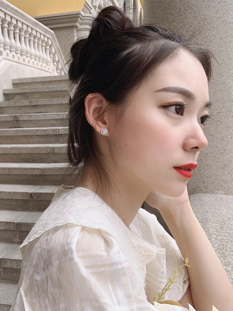 

YANHUI 100% Real 925 Sterling Silver Crystal Stud Earring For Women Making Jewelry Gift Wedding Party Accessories arete kolczyk