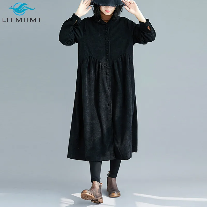

Winter Fall Women Korean Style Thick Corduroy High Waist Trench Office Lady Irregular Stitching Wild Casual Loose Oversized Coat