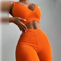 2021 summer fitness suit women new sleeveless v neck solid color self cultivation hip lifting sports yoga suit