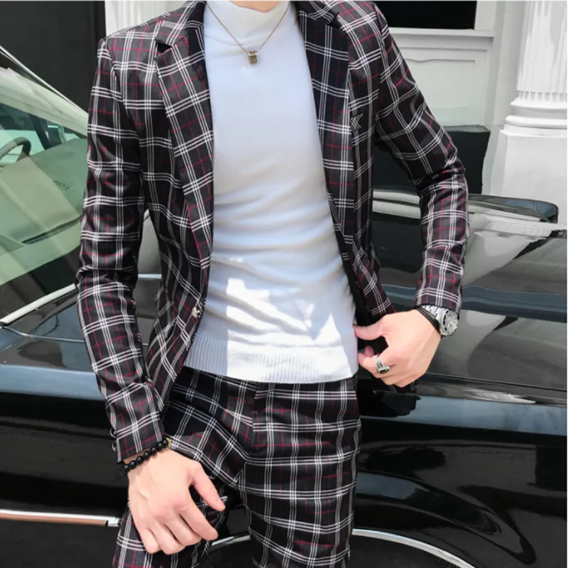 Мужской Клетчатый костюм, костюм до лодыжки, Homme Mariage Cofee, в синюю полоску, в клетку, элегантный Trajes De Hombre Novio, клетчатый костюм для мужчин