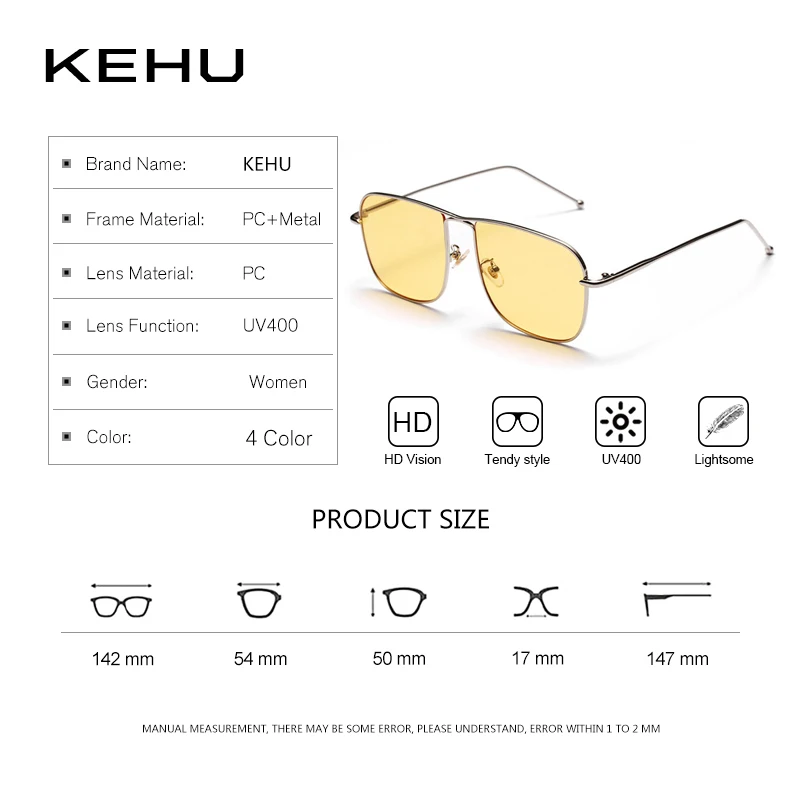 KEHU модные квадратные солнцезащитные очки для женщин брендовые негабаритные