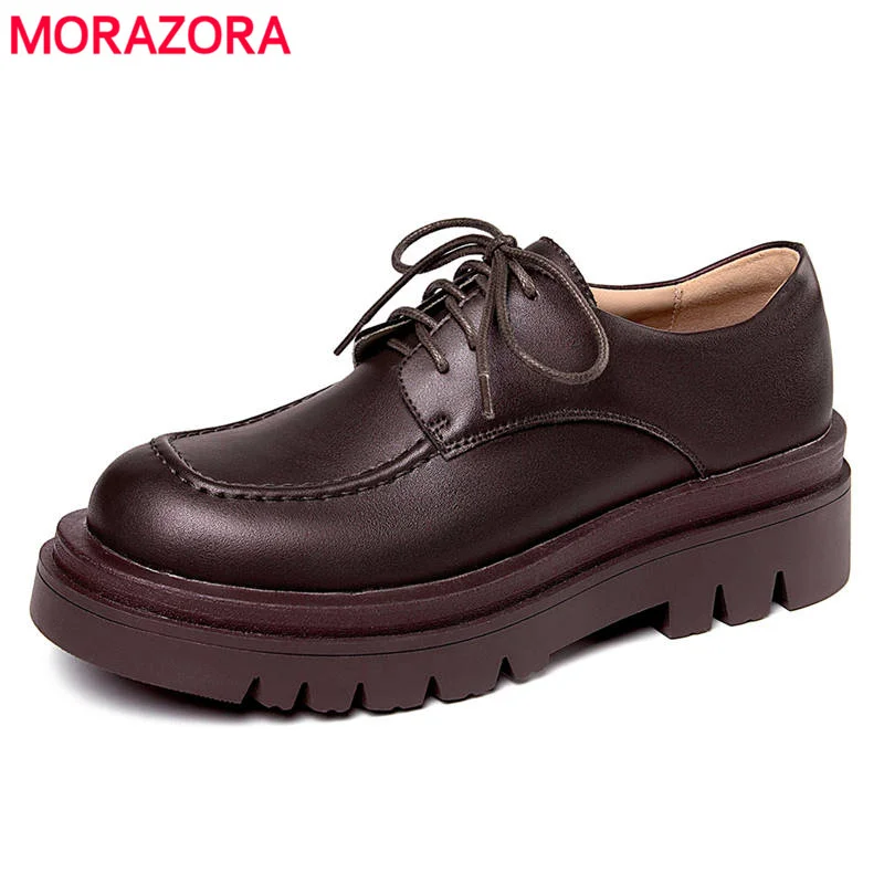 

Женские туфли из натуральной кожи MORAZORA, черные или Белые Повседневные туфли из натуральной кожи на платформе, на шнуровке, весна-лето 2021