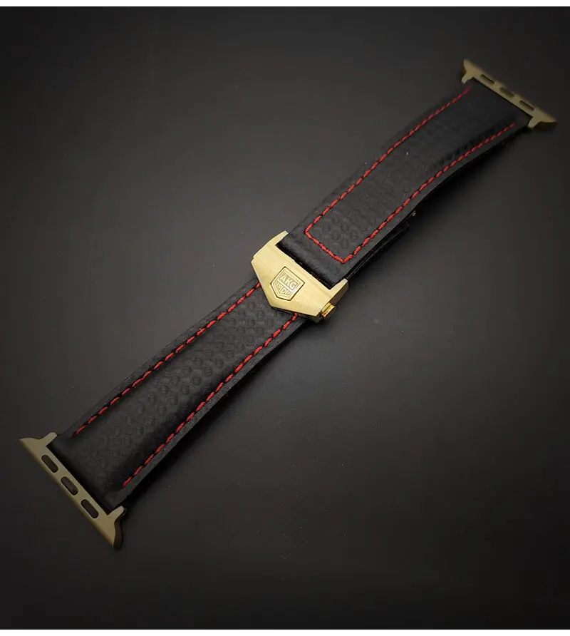 Ремешок AKGLEADER из углеродного волокна и натуральной кожи для часов Apple Watch Series 4 5 40 мм 44 мм серия 3 2 браслет на запястье 38 мм 42 мм