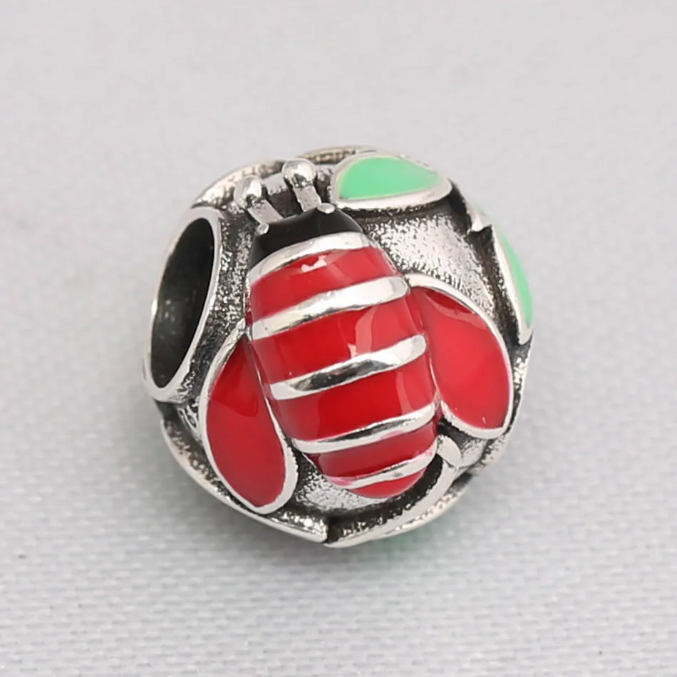 S925 Silver DIY Jewelry Crystal Red Bee Charm fit Lady Bracelet Bangle Gift Enamel Bead | Украшения и аксессуары