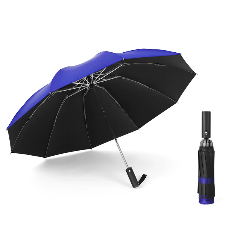 

UV protection Automatic Reverse Umbrella Ten Bone Vinyl Umbrella Folding Umbrella Rain Cabinet Men And Women Dual-Use Double