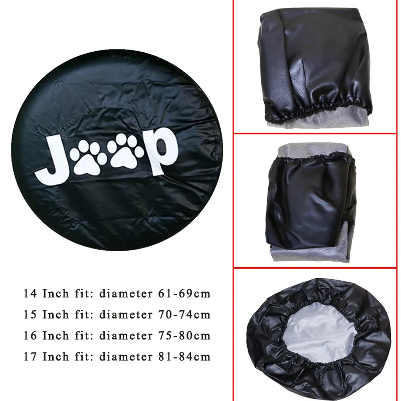 

The New 1Pcs Black 14", 15",16" ,17'' inch PVC PU Spare Tire Tyre Wheel Valve Covers For JP Paw Print Skull logo Car Accessories