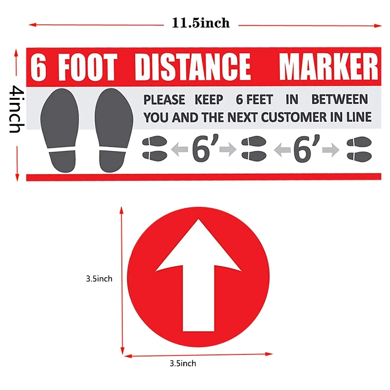 5 шт./лот социальных отдаление держать 6 футов расстояние маркер наклейка