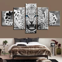 wall art hd prints pictures home decor framework 5 pieces blue eyes leopard tiger canvas paintings black and white animal poster