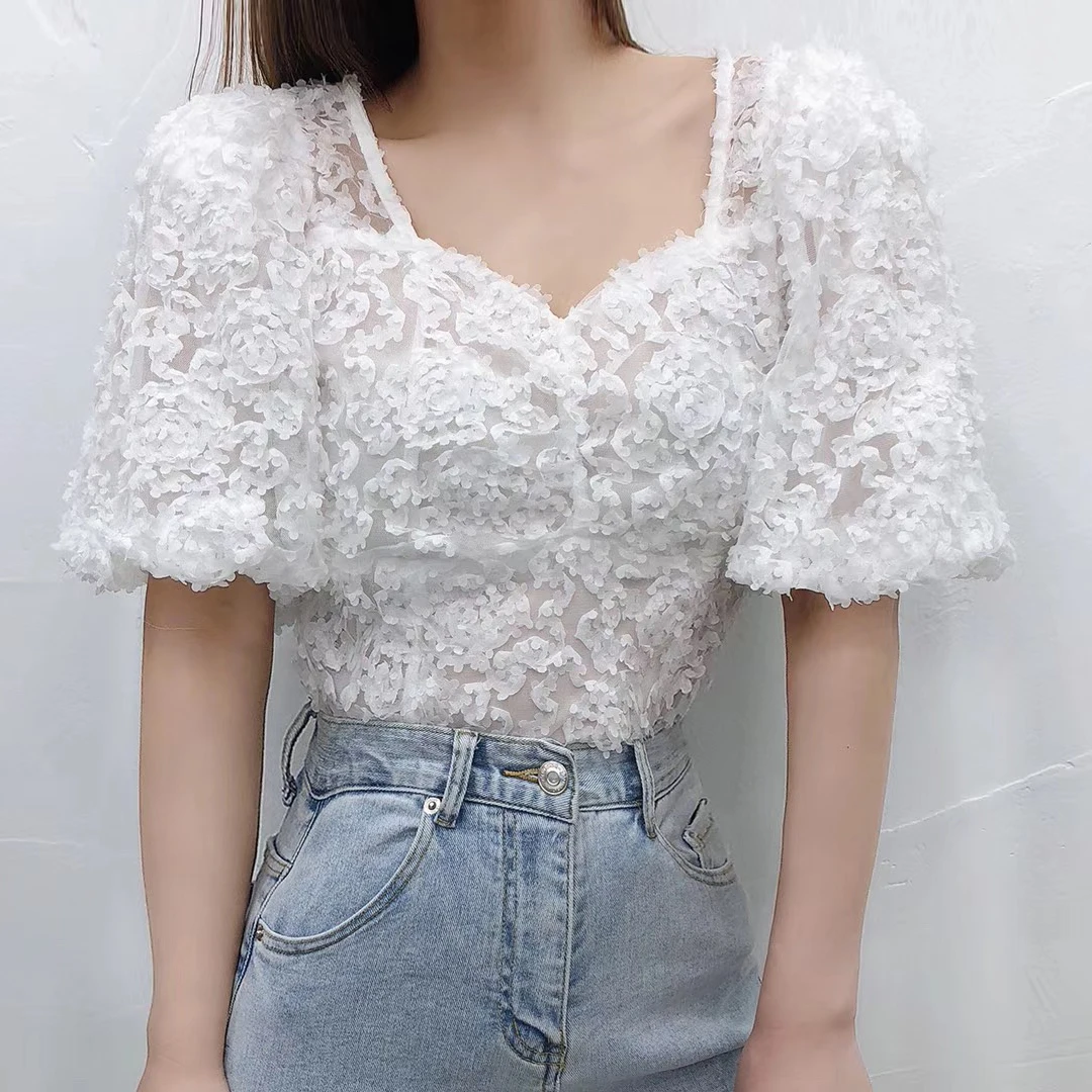 Топ с коротким рукавом и V-образным вырезом в стиле ретро топ без рукавов короткой