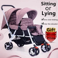baby twin stroller can sit and lie baby carriage four wheel high landscape lightweight double seat carts 0 4 years old