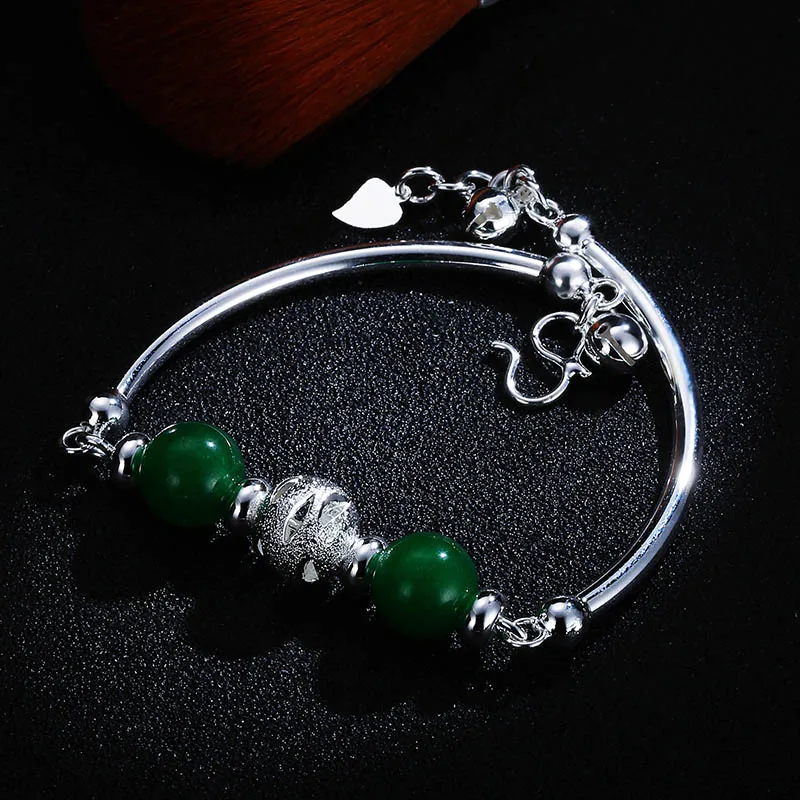 Bague Ringen Серебро 925 нефритовый браслет Круглый Зеленый Халцедон Открытый