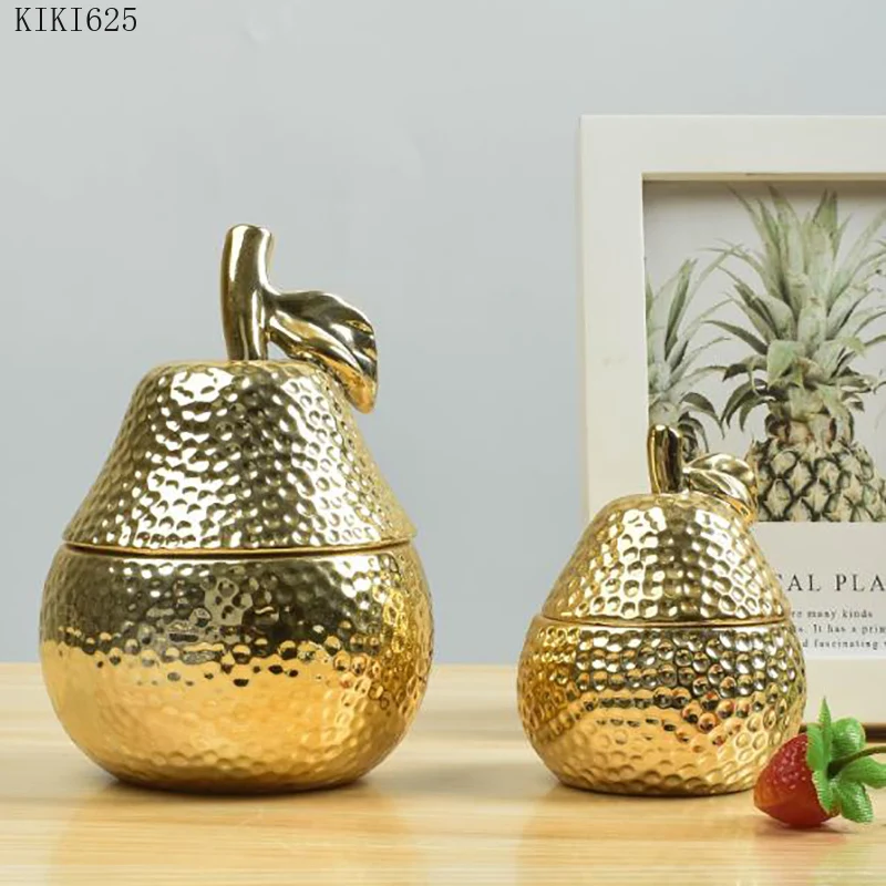 

European Ceramic Electroplating Golden Storage Box Candy Snack Storage Jar Flavor Ornaments Desktop Jewelry Box Home Decoration