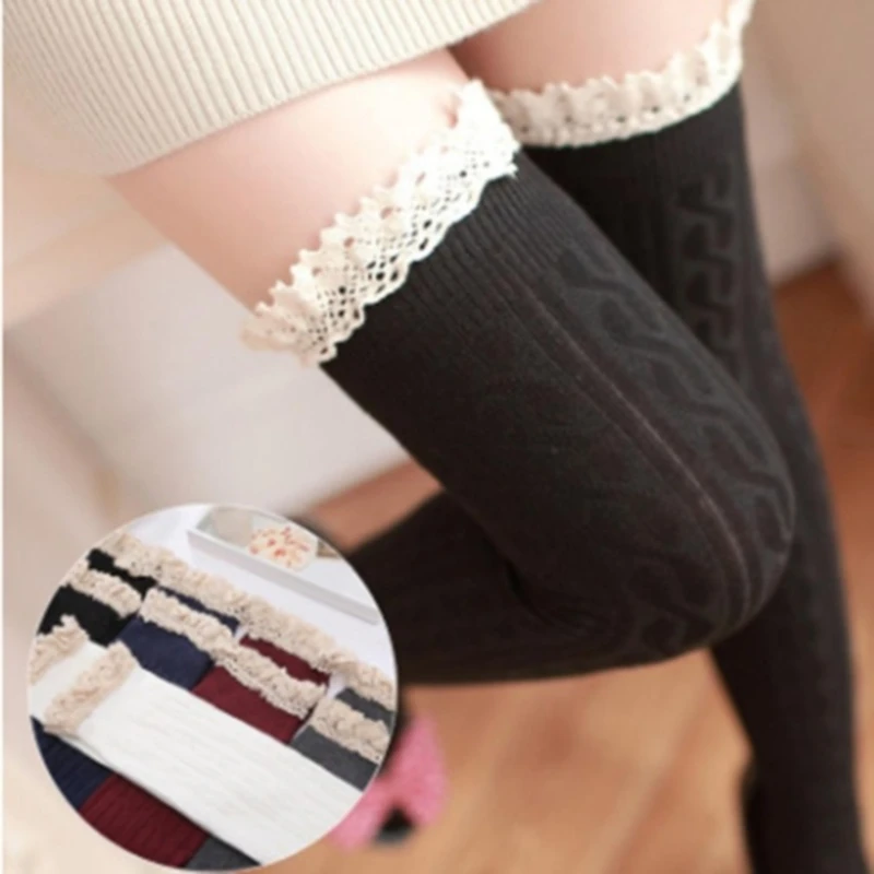 

Women Girl Over Knee High Socks Spring Autumn Winter Warm Knit Soft Thigh High Long Socks Solid Color Loose Stocks