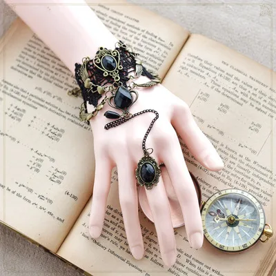 

Black Gothic Lolita Punk Gloves Necklace Kawaii Girl Lace Goth Cool Cuff Chocker Vintage Lady Loli Princess Handcuff Cosplay