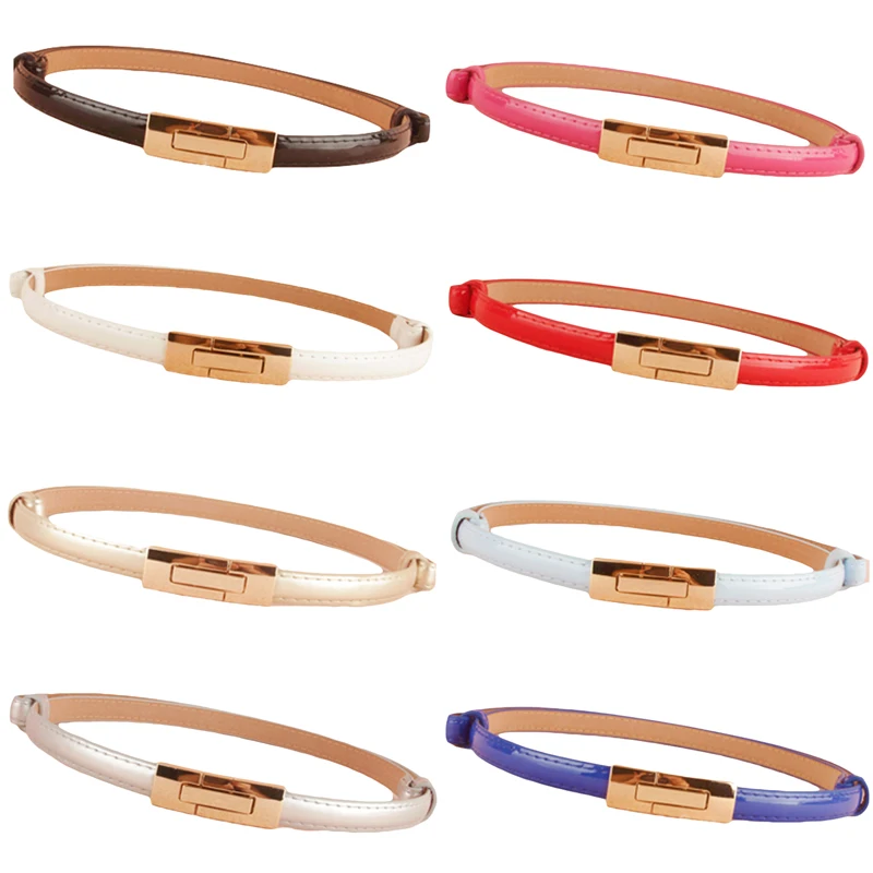 Для женщин леди тонкие узкие Золотой фиксатор Пряжка Регулируемый кожаный пояс