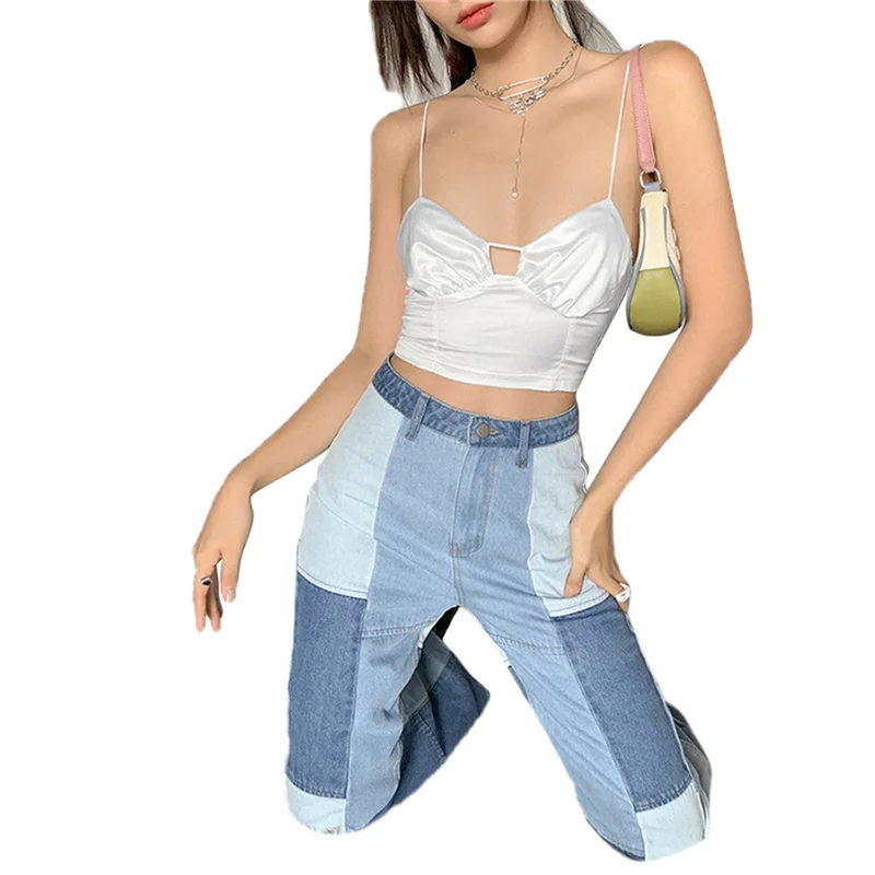 

Women's Sexy Crop Cami Top, Sleeveless Spaghetti Strap V Neck Cut Out Ruchd Camisole