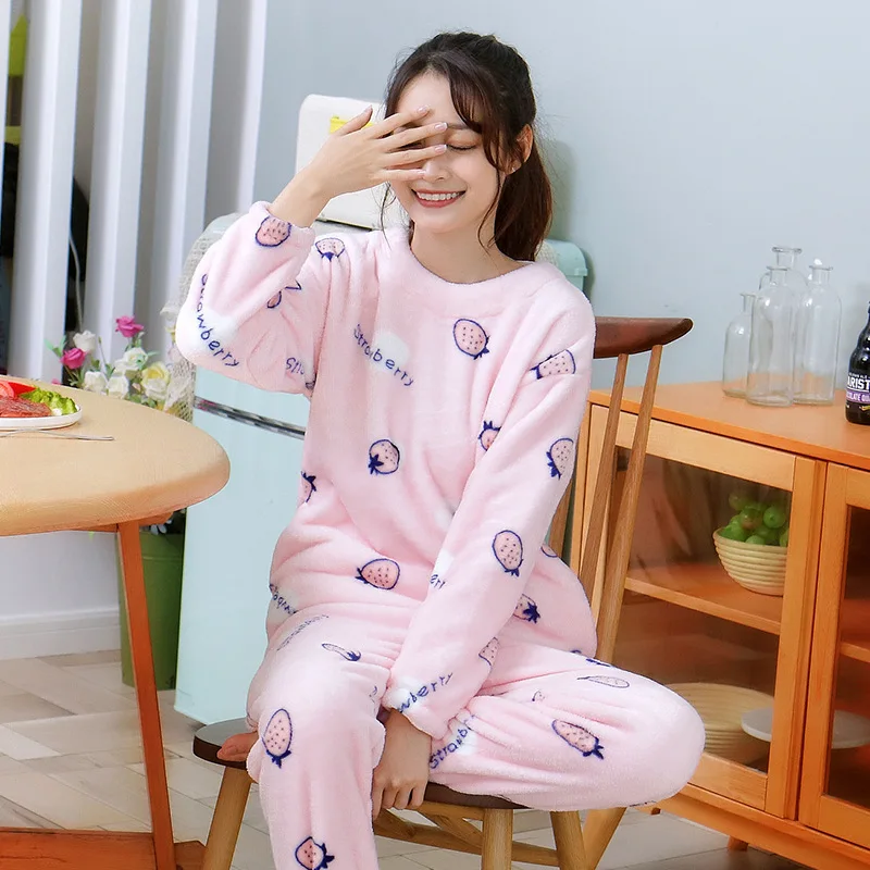 Фланелевый пижамный комплект для женщин на осень и зиму домашняя одежда Толстая