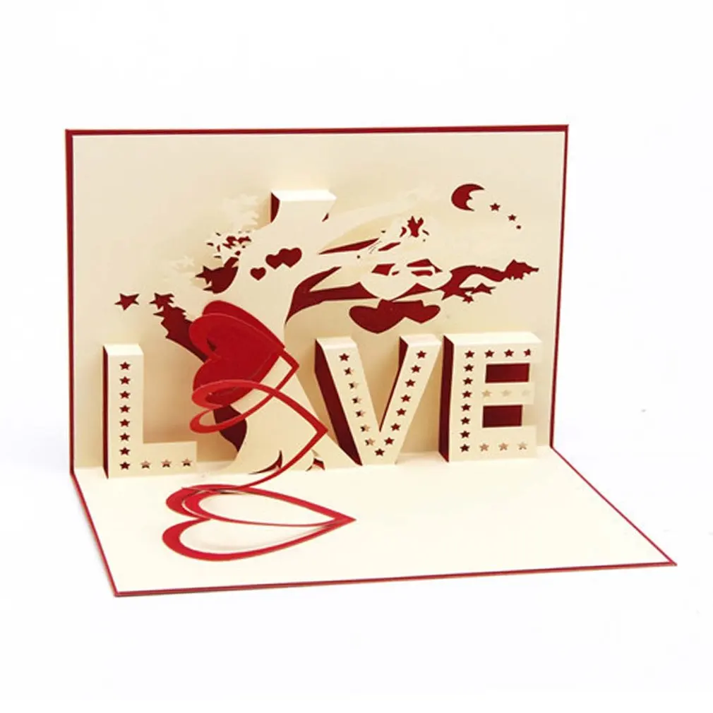 3D всплывающие поздравительные открытки подарок на день рождения карты красное сердце фестиваль открытка