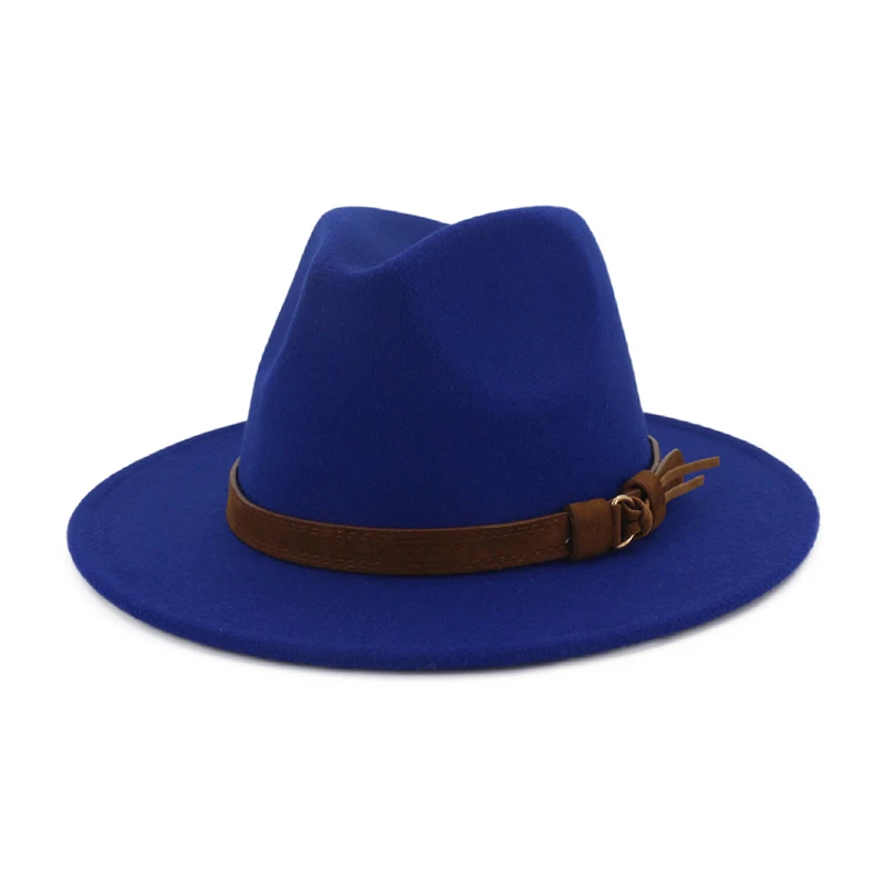 Royal Blue FS розовая фетровая шляпа для женщин и мужчин, винтажные шляпы Трилби с поясом, Зимняя шерстяная теплая джазовая шляпа, Черная Женская шляпа, осень - Цвет: Royal Blue