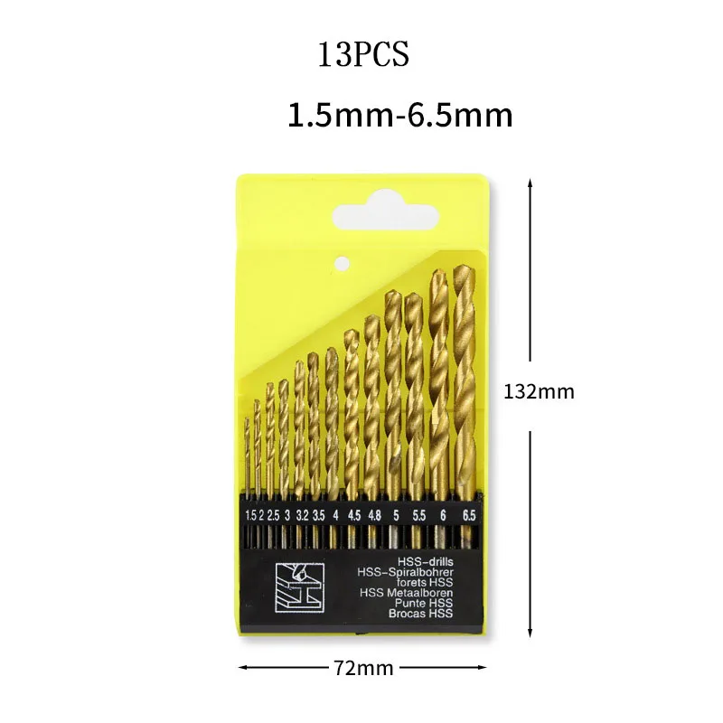 Набор спиральных Сверл из быстрорежущей стали с титановым покрытием 13 шт.