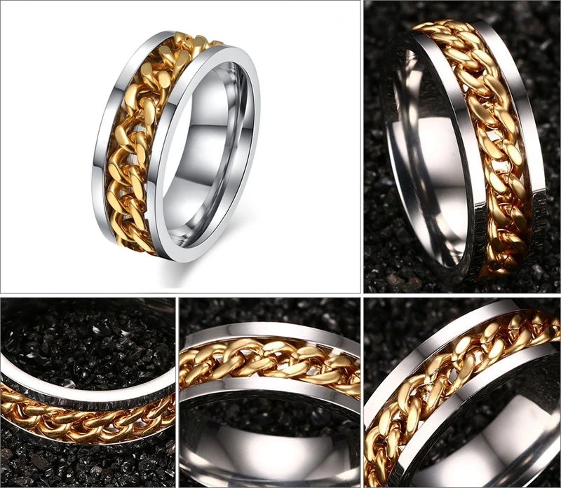 Модные кольца из титановой стали для мужчин ювелирные изделия прядильная цепь