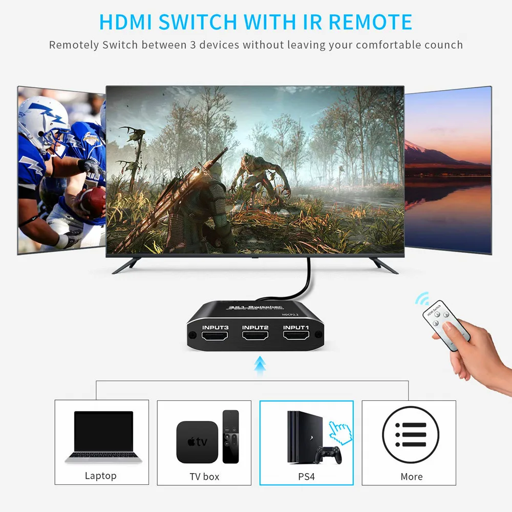 Коммутатор HDMI 2 0 3 порта 4K 60 Гц HDR 3X1 в 1 коммутатор сплиттер для Mi Box PS4 Nintendo Switch