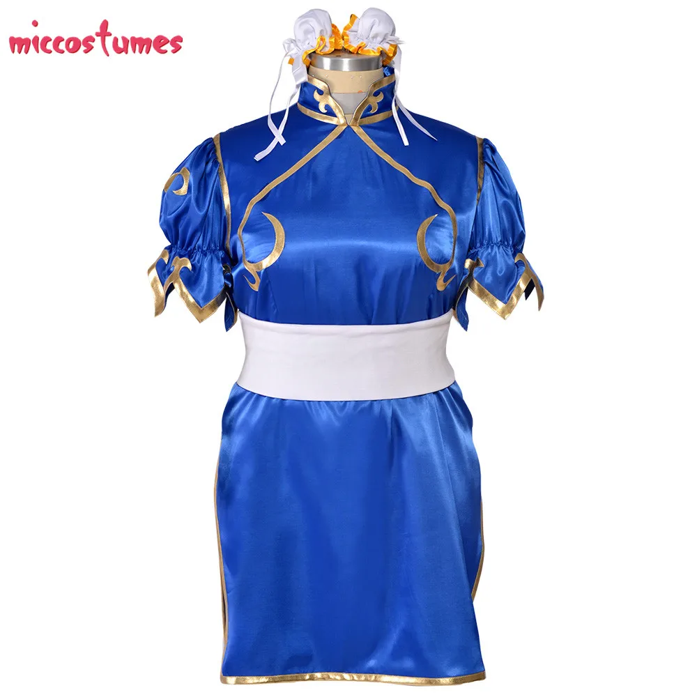 Chun Li Косплей Костюм для взрослых синий Cheongsam вечерние платья на Хэллоуин женский