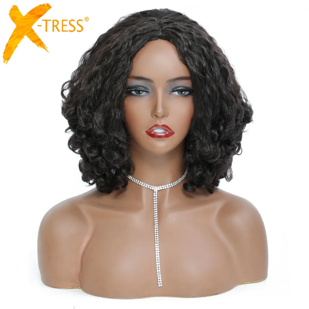 

Short Bob Wig Natural Color Synthetic Hair Wigs For Black Women X-TRESS Machine Made Glueless Afro Curly High Temperature Fiber