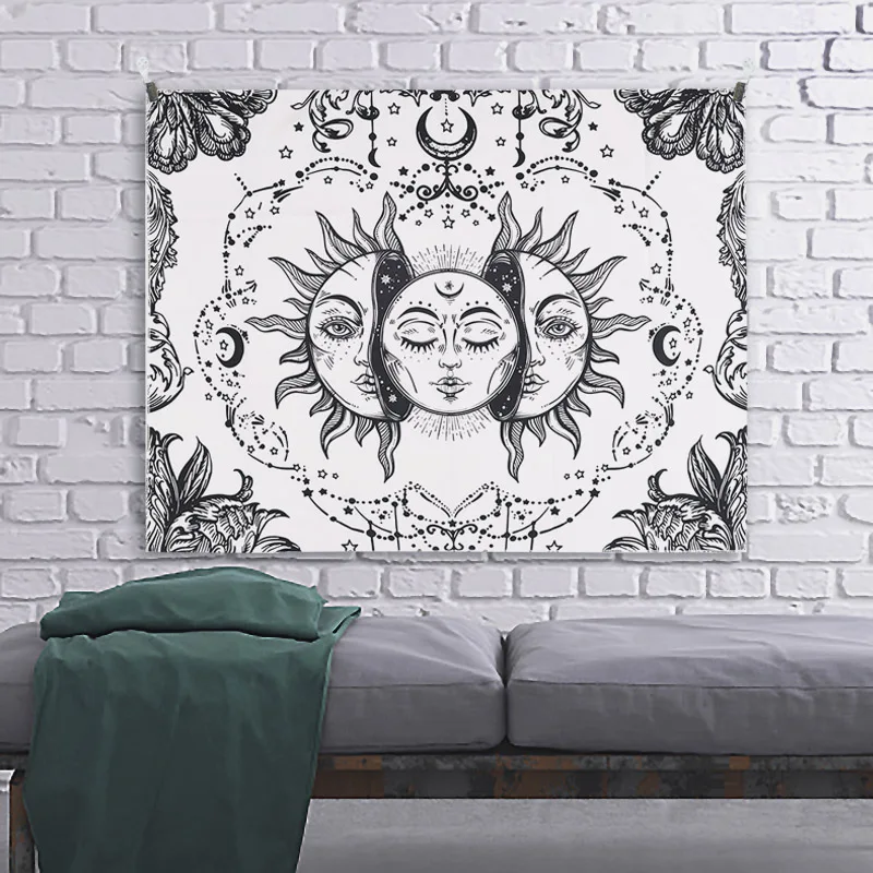 Гобелен с черным солнцем мандала луна скелет гобелен госси настенные гобелены в