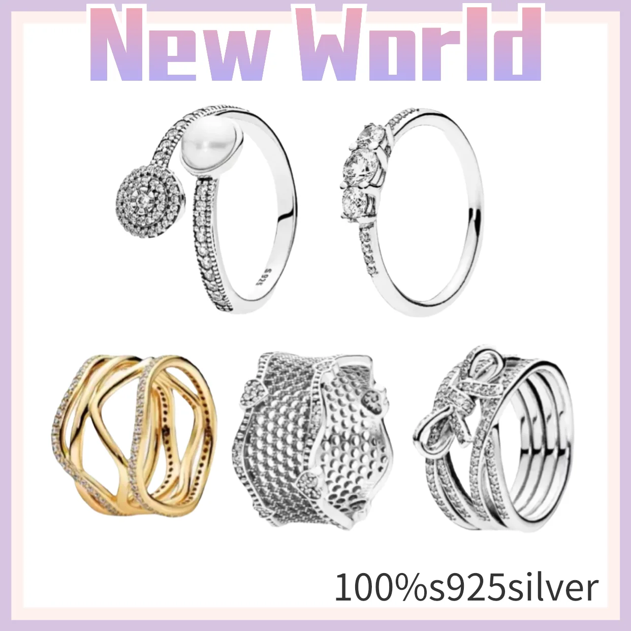 

Classic 100%925 sterling silver sparkling Pandora Ring Crystal with Creative Charm Ring for Women Engagement Jewelry Anniversary
