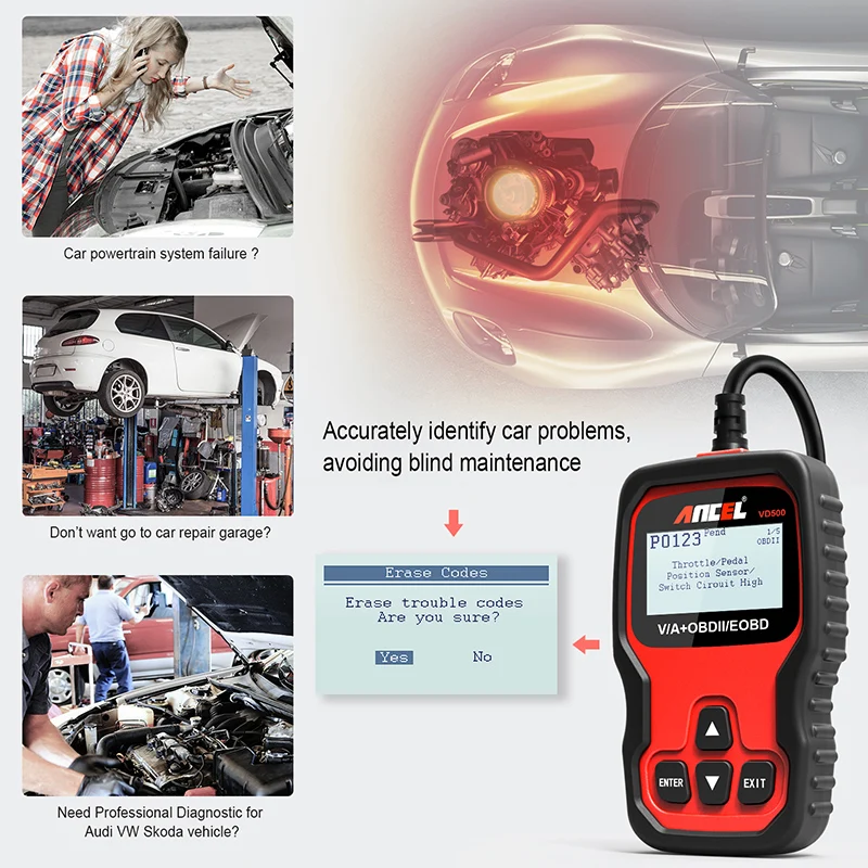 Автомобильный диагностический сканер Ancel VD500 OBD2 средство для сброса масляного